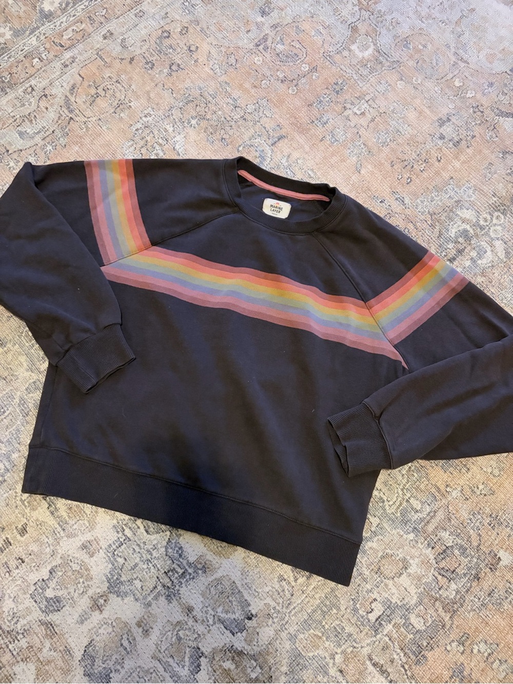 Marine Layer Crewneck Sweatshirt with Rainbow Stripe